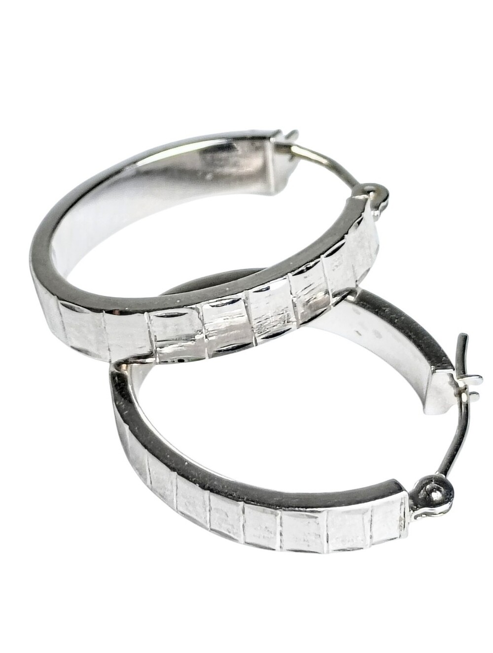 14k White Gold Hoop Earrings 1" Oval Israel - Women's Jewelry